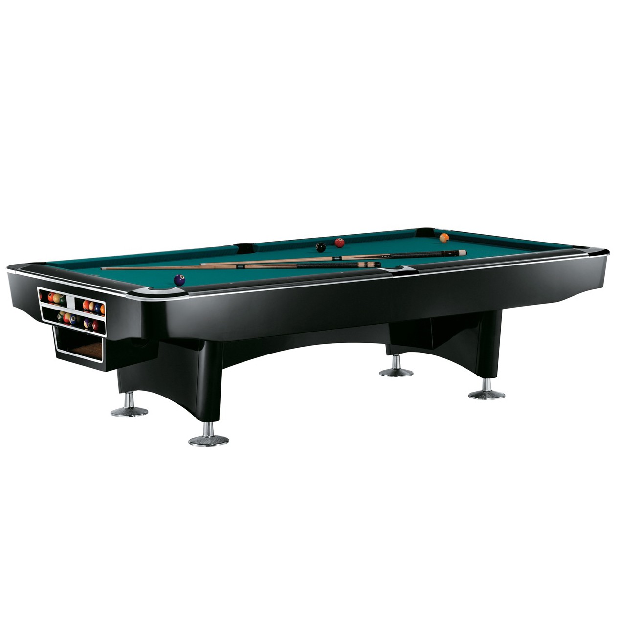 Rubuster Spielhallen Billardtisch in Lackschwarz mit Zubehör.