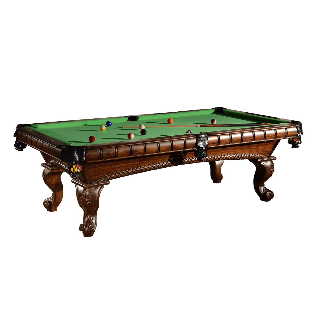 Klassischer Billardtisch mit schönen Verzierungen und Billard Kugeln